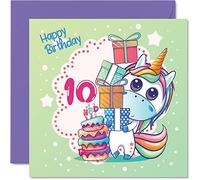10th Birthday Card Girl - Magical Unicorn Cake - Unicorn Birthday Card for 10 Year Old Girl, Age 10 Girls Cards, 145mm Cute Greeting