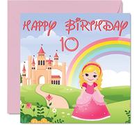 10th Birthday Card Girl - Princess Castle - Happy Birthday Card 10 Year Old Girl, Girls Cards for Her, 145mm Greeting for Daughter Niece Granddaughter Kid Children