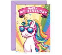 10th Birthday Card Girls - Cool Unicorn Sunglasses - Unicorn Birthday Card for 10 Year Old Girl, Age 10 Birthday Cards Tenth Birthday Card, A5 Cute Greeting Card