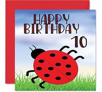 10th Birthday Card - Ladybug Birthday Card - Happy 10 Year Old Boy Girl, Cards for Him or Her, 145mm Greeting for Son Daughter Nephew Grandson Granddaughter Kids