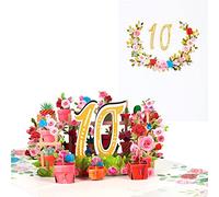 10th Birthday Card,Pop Up Card for Age of Year Birthday Party,3D Flowers Birthday Cards,Happy Birthday Greeting Cards,Anniversary Card,Folding Card,with Message Card and Envelope