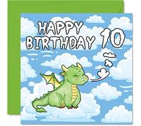 10th Birthday Card Unisex - Cute Dragon - Happy Birthday Card 10 Year Old, 145mm Greeting for Son Daughter Brother Sister Grandson Granddaughter Niece Nephew Cousin