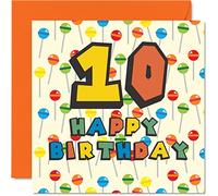 10th Birthday Card Unisex - Lollipop Sweets Candy - Happy Birthday Card 10 Year Old Son Daughter Brother Sister Grandson Granddaughter Niece Nephew Cousin, 145mm Bday Greeting