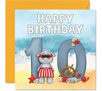 10th Birthday Card Unisex - Seaside Beach - Happy Birthday Card 10 Year Old Boys Girls, 145mm Greeting for Son Daughter Brother Sister Grandson Granddaughter Niece Nephew Cousin