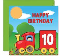 10th Birthday Card Unisex - Train - Happy Birthday Card for 10 Year Old Son Daughter Brother Sister Grandson Granddaughter Niece Nephew Cousin, 145mm Greeting