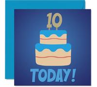 10th Birthday Cards for Boys - Blue Bday Cake 10 Today! - Happy Birthday Card for 10 Year Old Boy Grandson Nephew Cousin Brother, 145mm Bday Greeting Cards