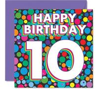 10th Birthday Cards for Boys Girls - Funky Rainbow Dots - Happy Birthday Card for 10 Year Old Boy Girl Brother Sister Granddaughter Niece, 145mm Bday Greeting Cards