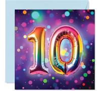 10th Birthday Cards for Boys Girls - Rainbow Foil Balloon - Happy Birthday Card for 10 Year Old Boy Girl Daughter Sister Brother Grandson, 145mm Bday Greeting Cards