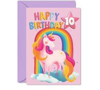 10th Birthday Cards for Boys Girls - Rainbow Unicorn - Happy Birthday Card for 10 Year Old Boy Girl Sister Granddaughter Nephew Daughter, 5x7 Inch Bday Greeting Cards