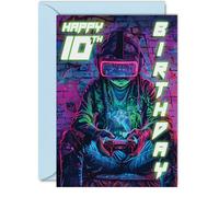 10th Birthday Cards for Boys Girls - Video Game Gamer - Happy 10 Birthday Card for Son Daughter Nephew Niece Grandson, 5x7 Inch Ten Tenth Bday Greeting Cards