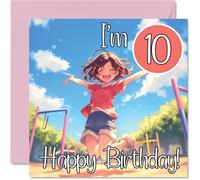 10th Birthday Cards for Girls - Anime Kid - Happy Birthday Card for 10 Year Old Girl Step Daughter Great Niece Goddaughter Daughter, 145mm Bday Greeting Cards