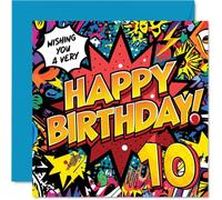 10th Birthday Cards for Girls Boys - Comic Book Pow! - Happy Birthday Card for 10 Year Old Girl Boy Niece Son Cousin Sister, 145mm Bday Greeting Cards