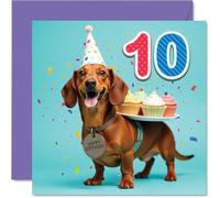 10th Birthday Cards for Girls Boys - Party Dog - Happy Birthday Card for 10 Year Old Girl Boy Daughter Sister Brother Grandson, 145mm Bday Greeting Cards