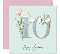 10th Birthday Cards for Girls - Fancy Floral Flowers - Happy Birthday Card for 10 Year Old Girl Cousin Sister Step Daughter Niece, 145mm Bday Greeting Cards