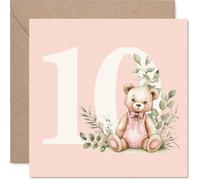 10th Birthday Cards for Girls - Number Bears - Happy Birthday Card for 10 Year Old Girl Niece Granddaughter Sister Daughter, 145mm Bday Greeting Cards