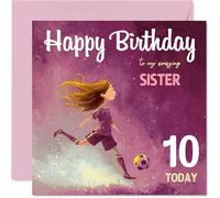 10th Birthday Cards for Sister - Football Girl - Happy Birthday Card for 10 Year Old Girl Step Sister Sibling, 145mm Bday Greeting Cards