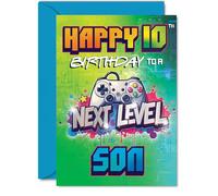 10th Birthday Cards For Son - Next Level - Happy Birthday Card for 10 Year Old Boy Cousin Nephew Son Grandson, A5 Bday Greeting Cards