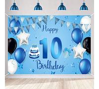 10th Birthday Decoration Party Decor For Boy Fabric Sign Poster 10th Anniversary Background Banner Tenth Birthday Party Supplies Blue Table Decoration, 150cm