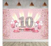 10th Birthday Decoration Party Decor for Girl Fabric Sign Poster 10th Anniversary Background Banner 10th Birthday Party Supplies Birthday Decoration Glitter Pink. 1.5m x 0.9m