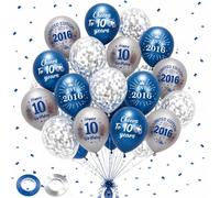 10th Birthday Decorations Balloons Set - 40 Pcs Boy Blue and Silver Happy Birthday Limited Edition 2016 Cheers to 10 Years Sequins Balloon with Ribbon for 10 Years Old Boys Party Celebration Decor