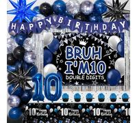 10th Birthday Decorations for Boys, Blue 10 Year Old Boy Party Supplies