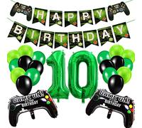 10th Birthday Decorations for Boys, Gaming Party Decorations Set for Gamers, Happy Birthday Banner Game Controller Balloons Black Green Balloons for Kids Teenagers Party Supplies