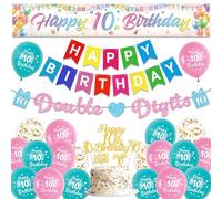 10th Birthday Decorations for Boys Girls - Double Digits Banners Garland and Large Happy 10th Birthday Yard Banner, Confetti Balloons Cake Toppe for 10 Year Old Party Supplies (rainbow)