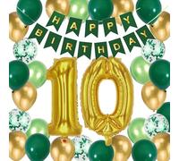 10th Birthday Decorations for Boys, Green Birthday Banner Metallic Gold Balloons 10th Party Supplies for Him Her Double Digits 10 Years Old Ten Anniversary Birthday Party (10th) (10th)