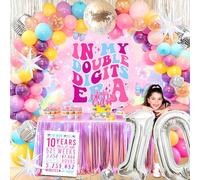 10th Birthday Decorations for Girl,10 Years Old Birthday Decorations, In My Double Digits Era Party Decor, I'm 10 Backdrop Tablecloth Cake Topper Balloons for Double Digits Girl Bday Party