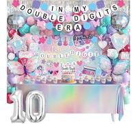 10th Birthday Decorations for Girls, Double Digits Birthday Girl Party Decor, In My Double Digits Era Party Supplies with Pink Purple Balloon Arch Friendship Bracelet Banner Backdrop Hanging Swirls