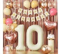 10th Birthday Decorations for Girls Retro Blush Pink Sand White Cream Double Digit Birthday Balloons Happy 10th Banner Rose Gold Number 10 Balloon for 10 Year Old Party Decoration Streamers Supplies
