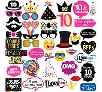 10th Birthday Decorations Multicolour Photo Booth Props 40 Pieces | Funny 10 Bday Supplies | Happy 10th Birthday | Party Decorations for Girls & Boys | Selfie Station | Selfie Photo Backdrop
