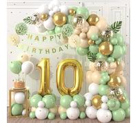 10th Birthday Decorations Sage Green,10th Birthday Balloon Garland Party Decoration with Number 10 foil balloons,Happy Birthday Banner for Boys Girls 10 Birthdays Party Decorations