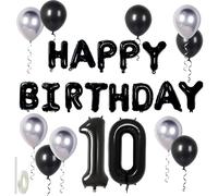 10th Birthday Decorations Set, Black and Silver Theme Party Supplies, Includes Balloons and Banner for Milestone Celebrations, Perfect for 10-Year-Old Birthday Party Decor