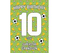 10th Birthday Football Card for Grandson - From Grandad Grandma Greeting Gift Keepsake Blank Inside Hobby Theme Premium Quality Envelope Included UK Seller