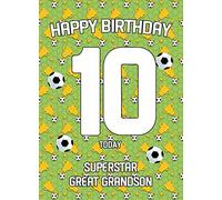 10th Birthday Football Card for Great Grandson - From Grandad Grandma Greeting Gift Keepsake Blank Inside Hobby Theme Premium Quality Envelope Included UK