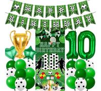 10th Birthday Football Party Decorations - 26 Pcs Green Football Theme Banners Backdrop Trophy Number 10 Star Heart Foil Balloons for Kids Boys Sports Soccer Loving Happy Birthday Decor Supplies