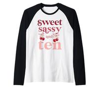 10th Birthday Girl Sweet Sassy and Ten 10 Years Old Cherry Raglan Baseball Tee