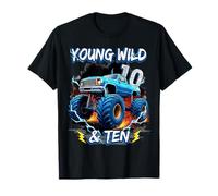 10th Birthday Monster Truck Young Wild and Ten 10 Year Old T-Shirt