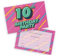 10th Birthday Party Invitations Kids - Funky Colours 36 Pack - Childrens Birthday Invitations for Boys/Girls A6 Bday Party Invites Invitation Cards with Folding Envelopes