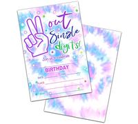 10th Birthday Party Invitations, Out Single Digits Party Invites, Decorations, Favors, and Supplies for Kids Teens, Tie Dye Birthday Fill-In Invitations, 20 cards with Envelopes (A03)