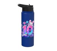 10th Birthday Pixel Kawaii Gamer Celebration Stainless Steel Insulated Water Bottle
