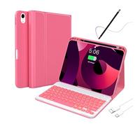 10th Case with Bluetooth Keyboard Compatible with iPad 10th Generation 10.9-inch 2022, Protective Cover with Pencil Holder,Detachable Wireless Rechargeable Keyboard with Adjustable Backlit,pink