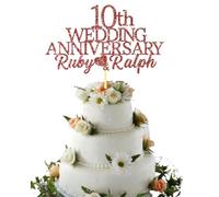 10th Custom Wedding Anniversary with Both Names. Any years any Names Personalised Cake Topper Glitter Card 40th Wedding Anniversary Ruby (GLITTER ROSE GOLD)