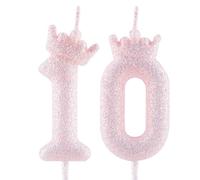 10th Glitter Purple Crown Birthday Candles, Light Purple Birthday Number Candle for Cake Topper Decorations Girls Wedding Anniversary Celebration Happy Party Supplies