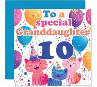 10th Granddaughter Birthday Card - Cute Cats Special Granddaughter - Happy 10th Birthday Card from Nanny Grandma Grandad, 145mm Age 10 Greeting Cards