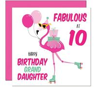 10th GrandDaughter Birthday Card - Fabulous Flamingo - Pink Cute Granddaughters Birthday Card for 10 Year old Kids ten, tenth