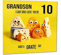 10th Grandson Birthday Card - Cheese Pun Funny Grandsons Birthday Card for 10 Year old Kids ten, tenth