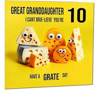 10th Great Granddaughter Birthday Card - Cheese Pun Funny Great Granddaughers Birthday Card for 10 Year old Kids ten, tenth