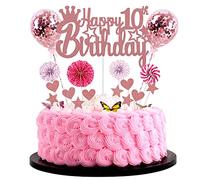 10th Pink Gold Glitter Happy Birthday Girl Cake Topper